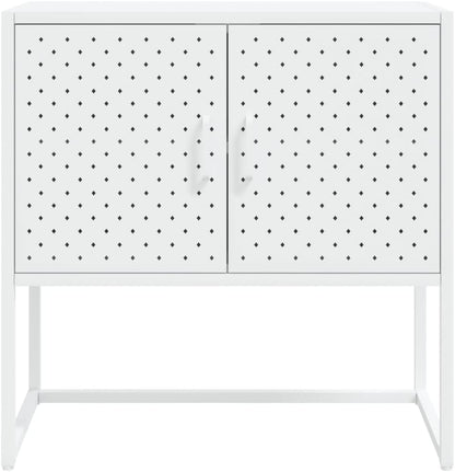 White Steel Sideboard with Adjustable Levelers, Modern Rectangular Storage Cabinet for Living Room and Dining Room, Sturdy Powder-Coated Steel Construction, Sleek Minimalist