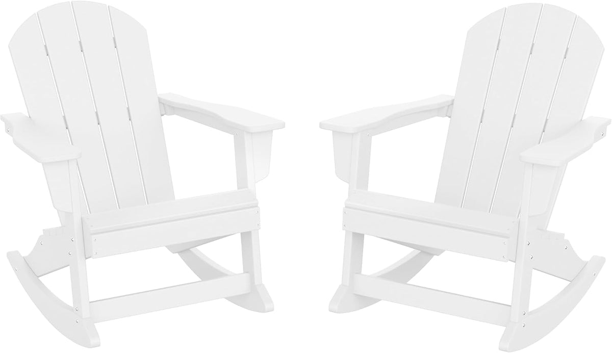 HDPE Laguna Outdoor Rocking Poly Adirondack Chair (Set of 2), White