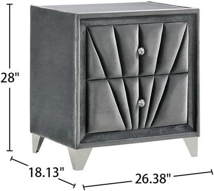 Fabric Upholstered Nightstand with 2 Drawers, Gray,for Small Spaces