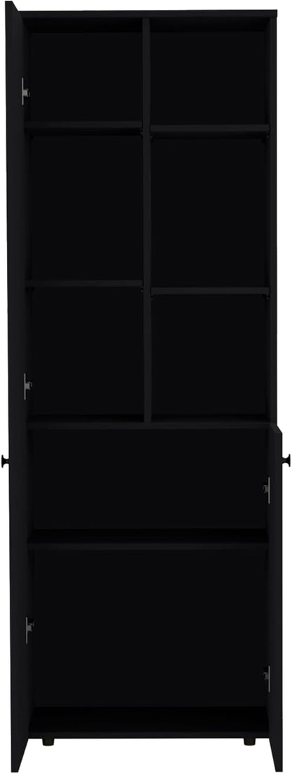 Riner 67" Slim Pantry Cabinet, 5-Tier Storage Shelves with Doors for Kitchen Organization, Black