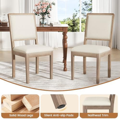 Dining Chair Set of 6, Mid Century Modern Upholstered Dining Room Chairs, Fabric High Back Kitchen Chairs with Nailhead Trim and Wood Legs for Living Room Kitchen Restaurant, Beige
