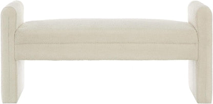 24KF Modern Upholstered Bed Bench Covered with Soft Boucle Teddy Fabric, Lovely Entryway Bench Ottoman with Armrest,5062-Cream