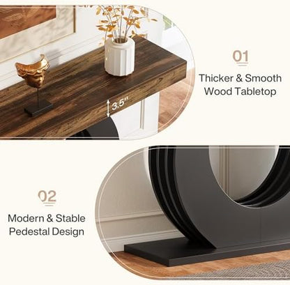 Tribesigns 63-Inch Console Sofa Table, Rustic Industrial Farmhouse Entryway Table, Narrow Long Couch Console Behind Sofa with Black Circle Base for Living Room Hallway, Rustic Brown