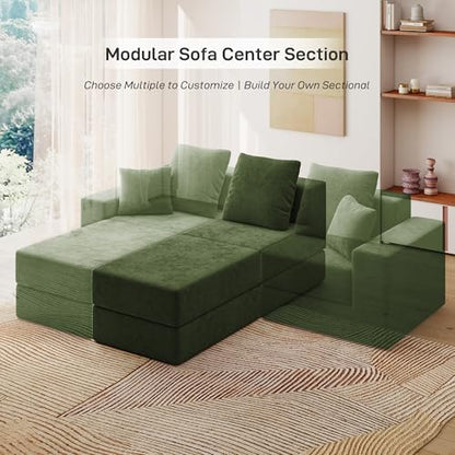 Living&Giving Cloud Sectional Couch for Living Room, Modular Couch with 1 Ottoman, Middle-seat Can Be Combined with Modular Sofa, Customizable Layout for Any Space, Green