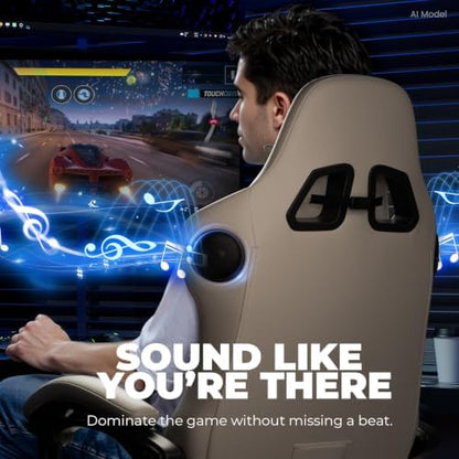 GTPLAYER Gaming Chair with Speakers ACE-PRO, Computer Video Game Chairs with Footrest for Adults, Built-in Speakers, App Support & Bluetooth Control, Ergonomic Reclining Silla, Linkage Armrest, Ivory