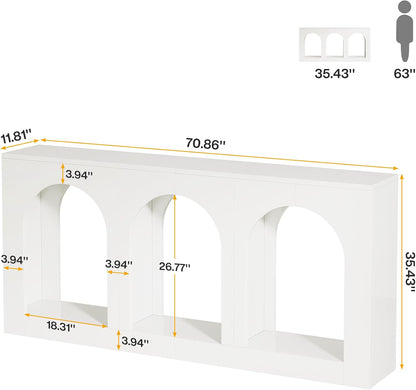 Tribesigns 70.9" White Console Table with Storage, Wood Entryway Entry Table with 3 Arched Shelves for Foyer, Hallway, Living Room, Behind Couch Sofa, Narrow Long