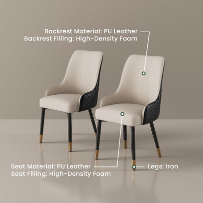 POVISON PU Dining Chairs Set of 2, 38" Faux Leather Upholstered Bar Chairs with Metal Legs, Modern High-Back Side Chairs for Living Room, Pub, Coffee, Home, and Kitchen (Black)