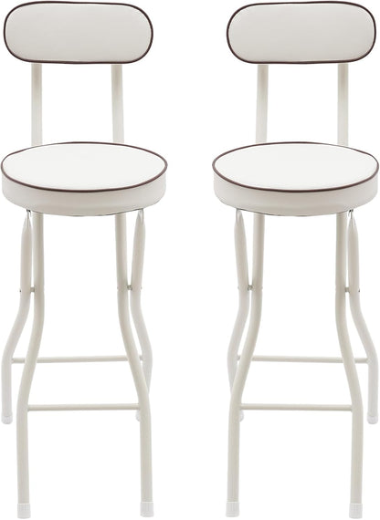 2 Pcs Folding Bar Stools, 26 Inch Portable Tall Chairs with Backrest, Carbon Steel Frame and PU Padded Seat for Kitchen, Cafe, Living Room, Camping (White-5)