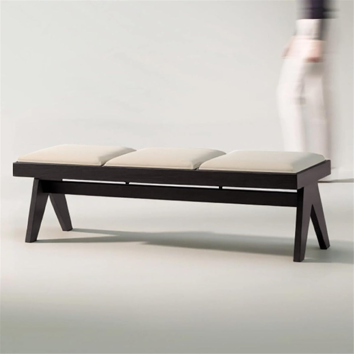 Modern Retro Wooden Upholstered Dining Table Cloakroom Shoe-Changing Stool Bedroom Bed-end Entryway(Large)