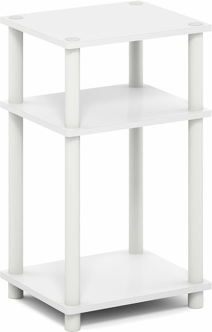 Furinno Turn-N-Tube 3-Tier Toolless Side Table, Narrow Printer Stand with Open Shelf, End Table, Night Stand, for Living Room, Bedroom, White