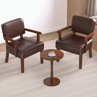 FAGAGA Accent Chairs Set of 2, 2 Solid Wood Armchairs with Table