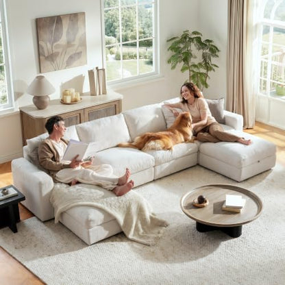 Cloud Couch Sectional 146.5'' Oversized Modular Deep Seat Sofa Bed Comfy White Cloud Couch with Washable Cover for Living Room 4 Seater with 4 Ottoman