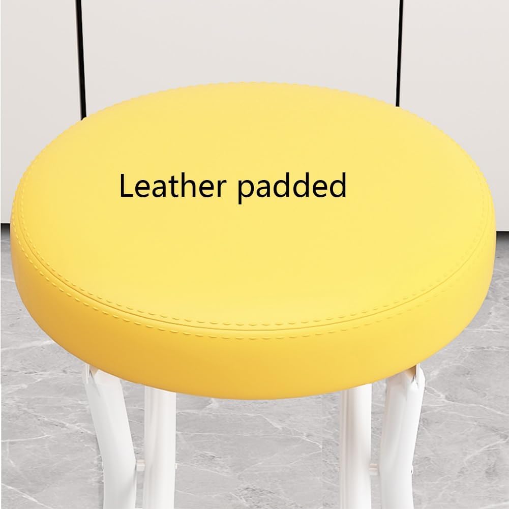 Folding Stool with Backrest, Cushioned Padded Leather Round Portable Foldable Bar Stool Chair for Kitchen(Green)