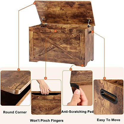 Timberer 31.5" Storage Chest, Wooden Storage Bench, Entryway Shoes Bench | Storage Trunk with 2 Safety Hinges, for Living Room, Bedroom, 15.7 x 31.5 x 18.9 Inches, Rustic Brown