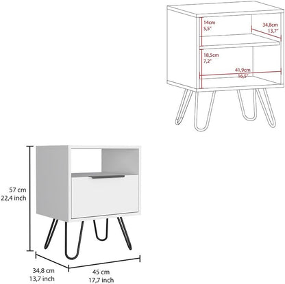 Nightstand, Single Drawer, Hairpin Legs,for Small Spaces