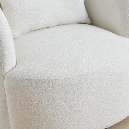 KINWELL 34" W Sherpa Swivel Barrel Accent Chair with Pillow, Cream