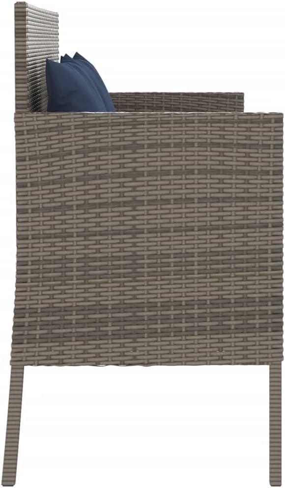 Gray Poly Rattan Patio Storage Bench with Cushion, Outdoor Seat with Waterproof Bag for Cushions and Towels