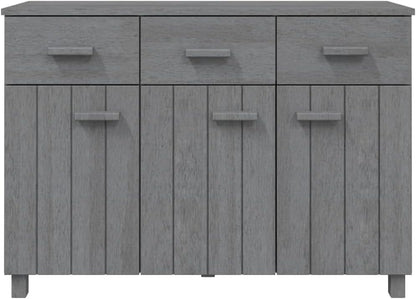Sideboard Buffet Cabinet, Dark Grey Solid Pine Wood Credenza with 3 Drawers and 3 Doors, Wooden Storage Cupboard for Dining Room, Entryway, 44.5 Inches Long