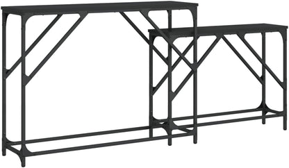 Nesting Console Tables 2 pcs Black Engineered Wood | Space-Saving Nesting Design, Sturdy Metal Frame, Easy to Clean, Versatile for Living Room, Hallway, Office