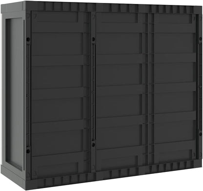 Locking Outdoor Storage Cabinet with Shelves Adjustable Shelf Modern Outdoor Storage Cabinet for Balcony Gray Black Polypropylene Medium