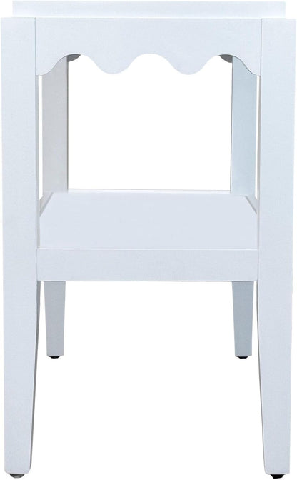 Carolina Chair & Table Rectangular Side Table, Mango Wood, Decorative Scallop Edge, 17L x 28W x 28H inches (White)