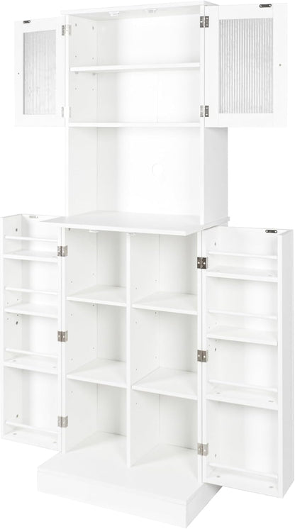 71'' Pantry Cabinet, Tall Storage Cabinet with Microwave Stand, Freestanding Kitchen Hutch with Doors and Adjustable Shelves, Mordern Food Pantry for Kitchen