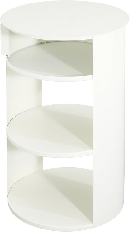 Christopher Knight Home Pomme 3-Tier Metal Small Side Table, Narrow Bedside Table with Sliding Door Cabinet, Bedroom Decoration Organizer, Round End Table with Storage, Space Saving, Matte White