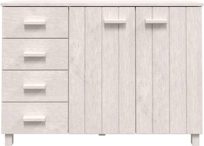 White Solid Pinewood and MDF Sideboard with 4 Drawers and 2 Doors, Modern Storage Cabinet for Dining Room Living Area Hallway Entryway Buffet Console