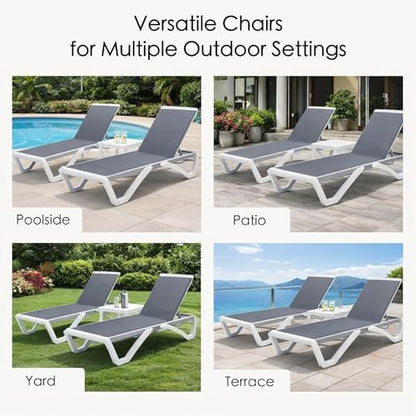 Kozyard 3-Piece Outdoor Chaise Lounge Set Fully Flat Adjustable Lounger | Aluminum Frame & Resin Legs, Textilene Fabric for Poolside, Backyard & Beach Gray, 2 Chairs + Table