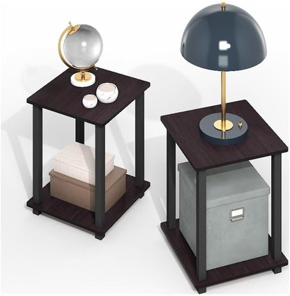 Furinno Simplistic Side Table Set of 2, End Table, Night Stand, Nightstand, Bedside Table, for Living Room, Bedroom, Dark Mocha