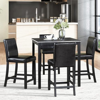 LUMISOL Dining Table Set for 4, Solid Wood Counter Height Kitchen Table Set with 4 Upholstered Chairs, Farmhouse Table and Chairs for Kitchen, Dining Room, Home Bar, Black