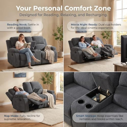 Leather Recliner Sofa Set for Living Room Furniture Sets,Dark Gray Reclining Couch Set for Living Room/Office/Theater Seating(3 Pieces Set)