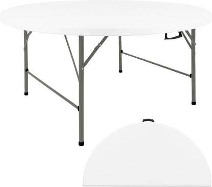 HAISIWLKJ 5FT Round Folding Table White Fold-in-Half with Carrying Handle Portable Plastic Table for Outdoor or Indoor Dining,Wedding, Camping,Party Table