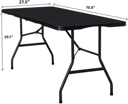 Folding Table 6ft Foldable Table with Built in Handle & Steel Legs / 6FT Heavy Duty Folding Portable,Perfect for Party, Dining Indoor/Outdoor Events, Tailgating & Backyard BBQ, Black