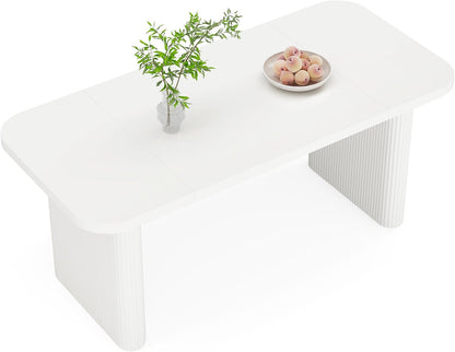 Tribesigns Dining Table for 4-6, Rectangular Wood Kitchen Tables with Double Pedestal, 62-Inch Dinner Tables for Dining Room, Living Room, Easy Assembly, Only Table (White)