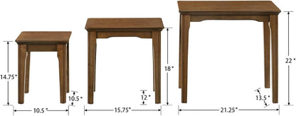 Kmax Nesting Tables Set of 3, Small Sofa Side Table Rustic Stacking End Table Rectangle Solid Wood Coffee Tables for Small Space - Walnut