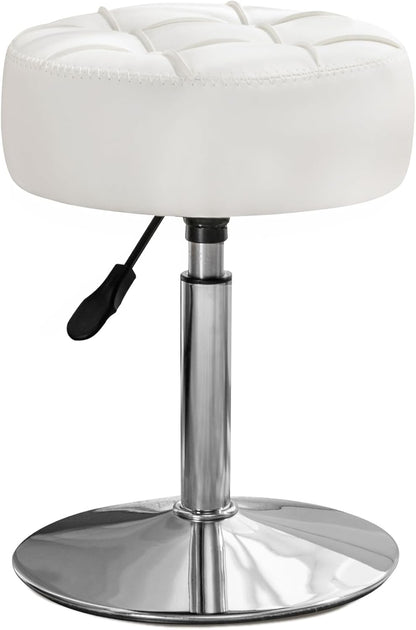 LUE BONA Adjustable Vanity Stool, 360 Swivel Chair for Makeup Room, White Faux Leather Stool for Bathroom & Living Room