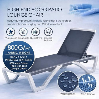 Kozyard 3-Piece Outdoor Chaise Lounge Set Fully Flat Adjustable Lounger | Aluminum Frame & Resin Legs, Textilene Fabric for Poolside, Backyard & Beach Gray, 2 Chairs + Table