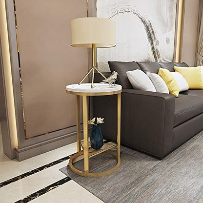 Telephone Table, Side Table Nordic Style Marble Round Telephone Table/Corner Table/Sofa Table/Coffee Table,19.6''x21.6'' (Gold