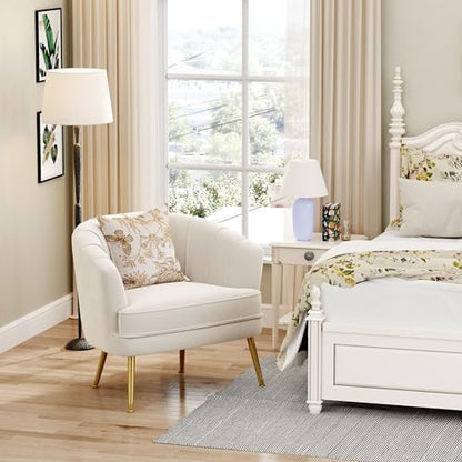 Andeworld Velvet Accent Chair, Barrel Armchair, Beige
