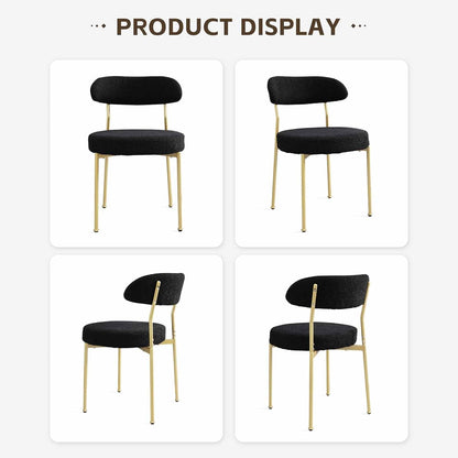 Black Boucle Dining Chair Set of 4, Modern Oval Upholstered Dining Chairs with Curved Back and Metal Leg for Dining Room,Restaurant,Kitchen Island(Gold Leg)