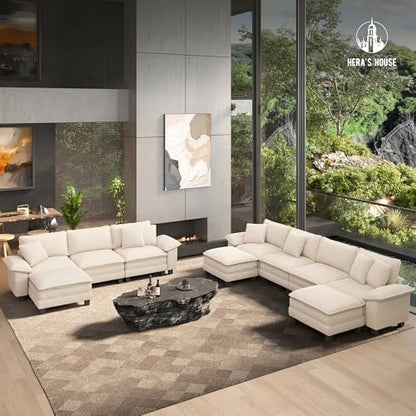 HERA'S HOUSE 3-Seat L Shaped Modular Cloud Couch Sectional Sofa Ottoman