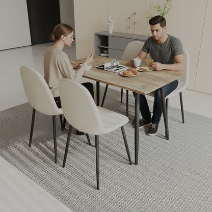 Small Dining Table Set for 4, Modern Kitchen Table Set for 4, 5 Piece Wooden Dining Table Set, 47'' Kitchen Table Set with 4 Fabric Dining Chairs Ideal for Small Spaces