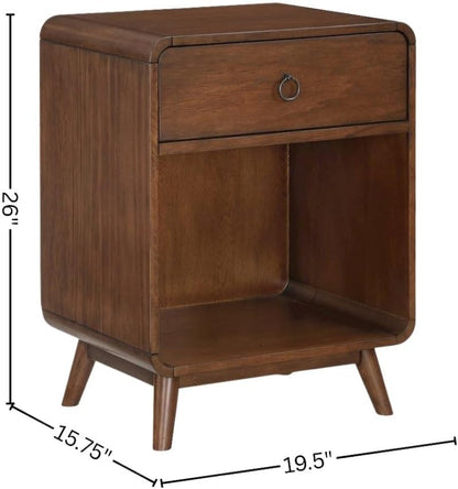 Starlight Canyon Home Brown Wooden Nightstand with Drawer - 1 Drawer Side Table for Bedroom with Lower Shelf Storage for Living Room or Bedside Use