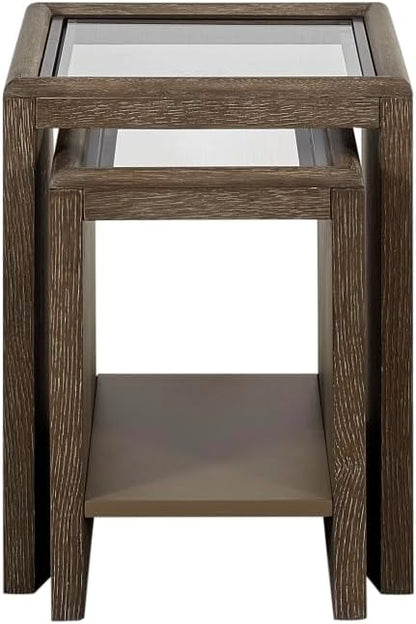 Nesting Tables with Glass Top Cocoa - Brown Solid Wood and MDF | Includes built-in lower shelf for storage and display
