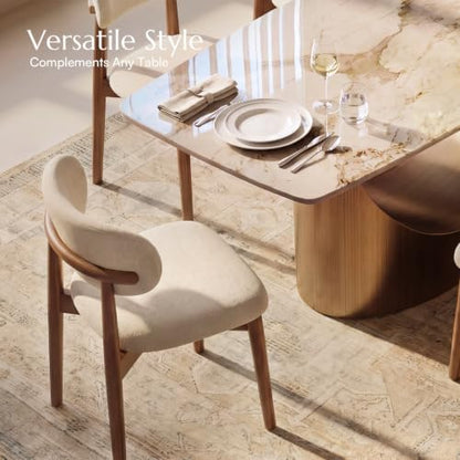 POVISON Mid-Century Modern Dining Chairs Set of 2, Fully Assembled Dining Chairs, Solid Ash Wood Frame, Textured Linen Blend Fabric, Armless Side Chairs for Dining Room & Kitchen