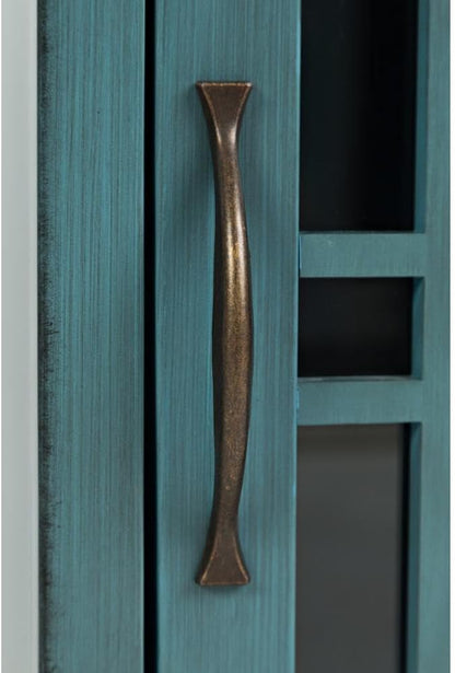 Blue Chairside End Table with USB Charging Ports, Acacia, Glass Construction