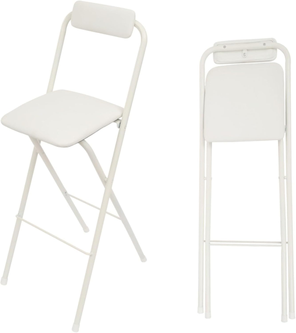 Folding Stool with Back 29.5 inch Tall Foldable Stool with Cushioned Padded Folding Bar Stools Metal Portable Chair Stools for Outdoor Indoor Kitchen Shop Cafe Garden Camping(White)