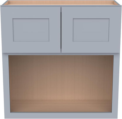 Solid Wood Shaker Wall Cabinet for Microwave – Space-Saving RTA with Open Shelves, Perfect Kitchen Pantry Storage & Durable Wall-Mounted Organizer (SK-Grey, 30" W x 24" D x 36" H)