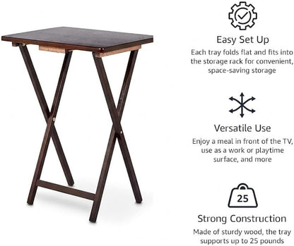 Folding TV Tray Table, Rubberwood, Walnut, 19" x 14.5" x 26", Indoor, 1 Piece